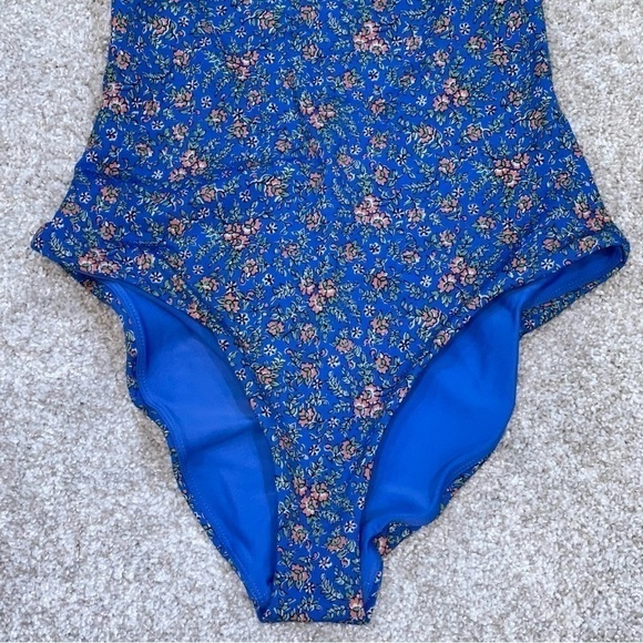 Veronica Beard Vickerie Floral Halter One-Piece Swimsuit Nottingham Blue Multi - Picture 3 of 11